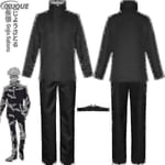 2023 Anime Jujutsu Kaisen Gojo Satoru Cosplay-asu Topit Housut Silmälaput Halloween Party Miesten univormu Peruukki-R Musta Paketti 4 S