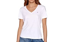 Tommy Jeans T-Shirt Femme Manches Courtes TJW Slim Soft Col En V, Blanc (White), XS