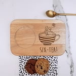 eBuyGB Engraved Tea & Biscuit Board -"SIX-TEA" Design - Wood Coffee Treat Board, 60th Milestone Birthday Gifts for Men, Him - Sixtieth Gift for Friend, Grandad, Dad, Husband, Brown