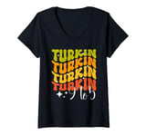 Womens Turkin 9 To 5 Groovy Thanksgiving Turkey Turkin 9-5 Women V-Neck T-Shirt