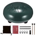 DeeCozy Slit Drums, Steel Tongue Drum, 6 inches 8 Tone D Key, Handpan Drum with Drumsticks, Bag, Finger Cover, Percussion Instrument for Musical Education Concert Mind Healing Yoga Meditation, Green