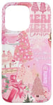 iPhone 15 Pro Max Pink Christmas Collage Cute Merry & Bright Xmas Trees Case