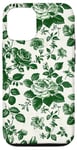 Coque pour iPhone 13 Pro Chinoiserie Toile Vert Motif Roses Feuilles Jardin