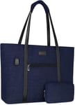 Sacoche pour Ordinateur Portable Femmes avec Port USB, Compatible avec MacBook, 17-17,3 Pouces Notebook et Chromebook, Sac D'ordinateur de Voyage pour Travail avec Petit Pochette, Bleu Marin