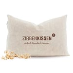 Swiss pine family natural decorative cushion, 30 x 20 cm, decorative cushion filled with natural pine flakes, lettering simply heavenly dreams, a product of the Swiss pine family - known from the specialist trade and the hotel industry