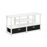 Furinno Large Stand for up to 55-Inch TV with Storage Bin, Engineered Wood, White/White/Black, 120.9(W) x 57.9(H) x 39.6(D) cm