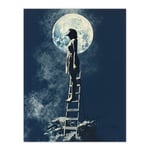 Reach for the Moon and Stars Blue Painting Wall Art Poster Print Picture