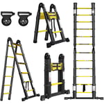 Froadp - chelle Pliante Télescopique, Multifonctionnelle Echelle Pliable en Aluminium (Noir+Jaune, 1.9m+1.9m)