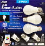 FEIT Colour Changing Smart Wi-Fi LED Bulb 3 Pack E27/B22 800 Lumens