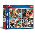 Trefl 4 en 1 : Marvel The Avengers, Les Journées Héroïques-4 x 250 Pièces-Ensemble de Quatre Puzzle pour Les Adolescents, 13309, Multicolor