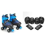 Osprey Kids Roller Skates, Adjustable Quad Skates, Ages 5+, Blue, Medium & Kids' Skate Bmx Pads - Knee, Elbow and Wrist Protective Set - 6 Piece Scooter Streetsport Pad Set - Black - Large