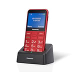 Panasonic KX-TU155 Essentials Mobile Phone for Elderly, Priority Call, Big Button Phone, SOS Emergency Button, Hearing Aid Compatible, Bluetooth, FM Radio, Camera, Red