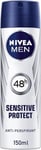 6 X Nivea Men Sensitive Protect AntiPerspirant Spray 48 Hours Deodorant 150ml