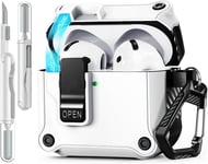 Compatible avec les AirPods 4e génération avec kit de nettoyage, interrupteur à bouton-pression automatique sécurisé pour boîtier de chargement (blanc)