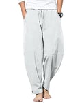 YAOBAOLE Pantalon en Lin Homme Pantalon Yoga Homme Coton Pantalon Lin Homme Été Pantalon Lin Homme Taille Elastique Gris Clair 3XL