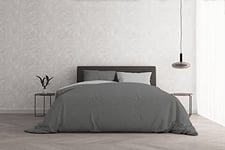 Italian Bed Linen Beauty Plus Fine 50 Den Mat de Couleur Unie 1 Paire Parure Housse de Couette Natural Color, Lin Coton, Gris foncé/Gris Clair, 2 Places