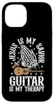 Coque pour iPhone 14 Jesus Is My Savior Guitar Is My Therapy Foi Musique Amour