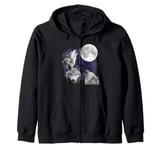 3 Wolf Howling At The Moon Wolves Howling Moon Wildlife Zip Hoodie