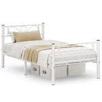 VASAGLE Lit Simple, Lit 1 Personnes, en Métal, Convient pour Matelas de 90 x 190 cm, Montage Facile, pour Petits Espaces, Chambre d’Amis, Chambre Ado, Blanc RMB061W01