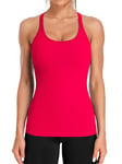 ATTRACO Gym Tops for Women Workout Tank Tops with Built in Bras Running Shirts Fit Sport Yoga Vest Top Workout Vest Strong Red L