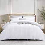 RUIKASI King Size Duvet Cover Set - Satin Stripes Duvet Cover with 2 Pillowcases, White Kingsize Bedding Bed Set with Zip Fastening, Ultra Soft Microfiber Quilt Bed Cover