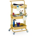 Chariot à roulettes, 3 niveaux, pour service, salle de bain & bureau, HxLxP : 86x42,5x36cm, bricolage, jaune - Relaxdays