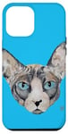 Coque pour iPhone 12 Pro Max Joli chat sphynx aux yeux bleus, peinture originale artiste