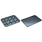 MasterClass Crusty Bake Perforated Mince Pie Baking Tray with 32 x 24cm 12 Hole Tart Tin & MasterClass Crusty Bake Perforated Baking Tray with PFOA Free Non Stick, 39 x 27 cm