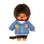 Bandai - Monchhichi - Peluche Monchhichi Veste en Jean - Peluche Iconique des années 80 - Peluche Toute Douce 20 cm pour Enfants et Adultes - SE23396