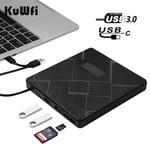 USB3.0+Type-C DVD Burner DVD RW CD Writer External Optical Drive CD/DVD Player TF/SD Card Reader for Mac Laptop Windows PC,KLJ45