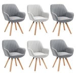 MEUBLE COSY Lot de 6 Chaise Salle à Manger Scandinave Fauteuil Coiffeuse Siège Pivotant avec Accoudoirs pour Chambre Salon Cuisine Bureau, Rembourré en Tissu Pieds en Bois Massif, Multicolore