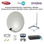 Kit Parabole 80cm Acier + Support Balcon + LNB Single + Décodeur SRT7407 Fransat + Câble HDMI + Pointeur + Câble Coax 25m + 2 fiches