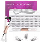 Individual Lashes with Lash Bond and Seal 120 Cluster Lashes Eyelash Extension Kit Thin Band Lash Clusters Wide Stem Lash Extensions Mix C/CC/D Curl 10-16mm Length False Eyelashes with Glue - OP20