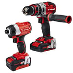 Einhell Kit outils 18V Twin Pack BL Power X-Change (18 V, Perceuse Visseuse à percussion sans fil + clé à chocs) Livré avec 2 Batteries 2,0Ah et Chargeur