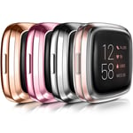 [4-Pack] Case Compatible with Fitbit Versa 2 Screen Protector (NOT for Versa/Versa Lite) All-Around Cover Anti-Scratch Bumper for Versa 2 Smartwatch Only (4 Pack (Rose Gold+Rose Pink+Charcoal+Clear))