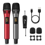 TONOR Micro Karaoke sans Fil, UHF Microphone Dynamique Chant Portable à Main avec Récepteur Rechargeable pour Karaoké Discours Mariage DJ Spectacles église Classe Conférences TW320 Gris et Rouge