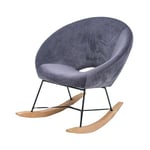 MEUBLER DESIGN Fauteuil À Bascule Design Lisa - Velours Gris, Métal, Bois MDF, Style Scandinave, 77 x 74 x 74 cm