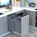 Kitchen Waste Pull Out Bin 3 Recycling Trash Cans Cabinet Integrated Grey 40 L