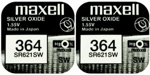 2 X Maxell 364 Pile Batterie Montre Sans Mercure Oxyde D'Argent SR621SW 1.55V