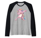 Dabbing Unicorn Rainbow Hair Fun Unicorn Kids Girls Boys Raglan Baseball Tee