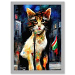 Cute Italian Street Cat Striking Pose Abstract Artwork Framed Wall Art Print A4