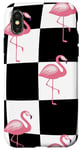 Coque pour iPhone X/XS Pink Flamingo Checker Black & White Pink Checkered Flamingo