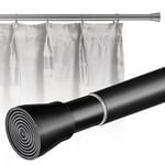 2 Pièces Tringle Rideau Douche Tringle Extensible Sans Percage Tringle Rideau Réglable Barre de Rideau de Douche Pour Portes Fenêtres Cuisine Salle de Bains Chambre (Noir 75-175cm, φ 25mm)