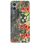 Coque pour Moto E13 bois gris fleur rouge