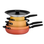 Meyer Accent Spark Induction Hob Pan Set - 6 Piece Stackable Pots and Pans Set with Universal Lids & Anti Spill Shape, Mix of Stainless Steel & Non Stick Cookware