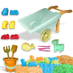 Kid Wheelbarrow Magic Play Sand Toy Mould Tool Kit Carry Case Sand Pit Tray Game