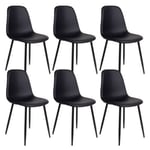 DYVIK - Lot de 6 Chaises Simili Noir et Piétement Acier Noir