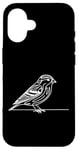 Coque pour iPhone 16 Line Art Oiseau et Ornithologue Pin Siskin