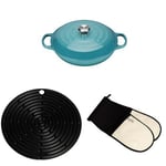 Le Creuset Signature Cast Iron Shallow Casserole with Accessories, 30 cm - Teal