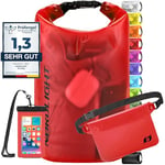 Sac Étanche avec Pochette Étanche Téléphone Et Sac Banane - (20L, Rouge) Sac Étanche IPX8 avec Fermeture À Enroulement | Natation, Bateau, Plage, Stand Up Paddle